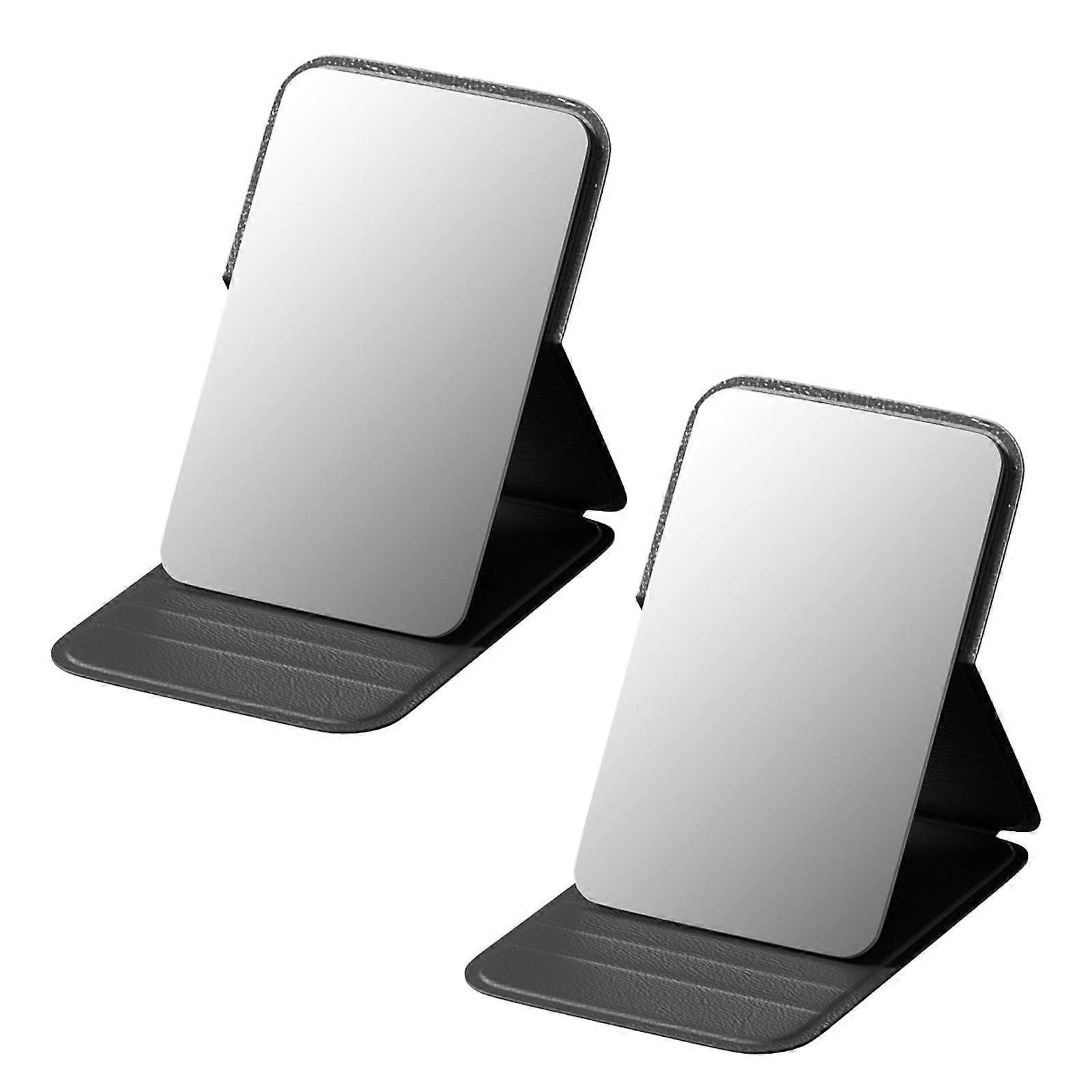 Travel Mirror Small Handheld Folding Cosmetic Mirror with Leather Case, Portable Design for Home and Travel, 7 x 10.5 cm Black