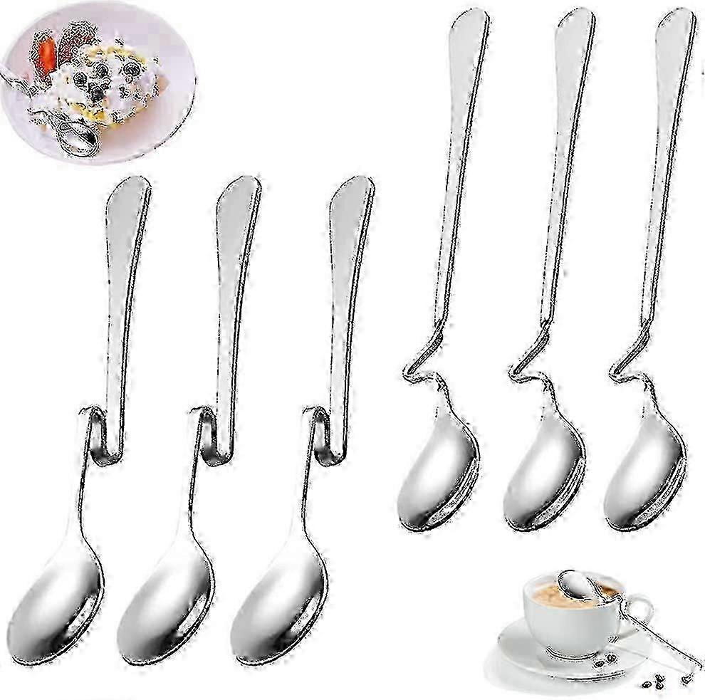 6ピースジャムスプーン、ロングハンギングストレートカップスプーン、ステンレス製折りたたみ式コーヒースプーン、湾曲したハンドル付きハンギングハニースプーン
