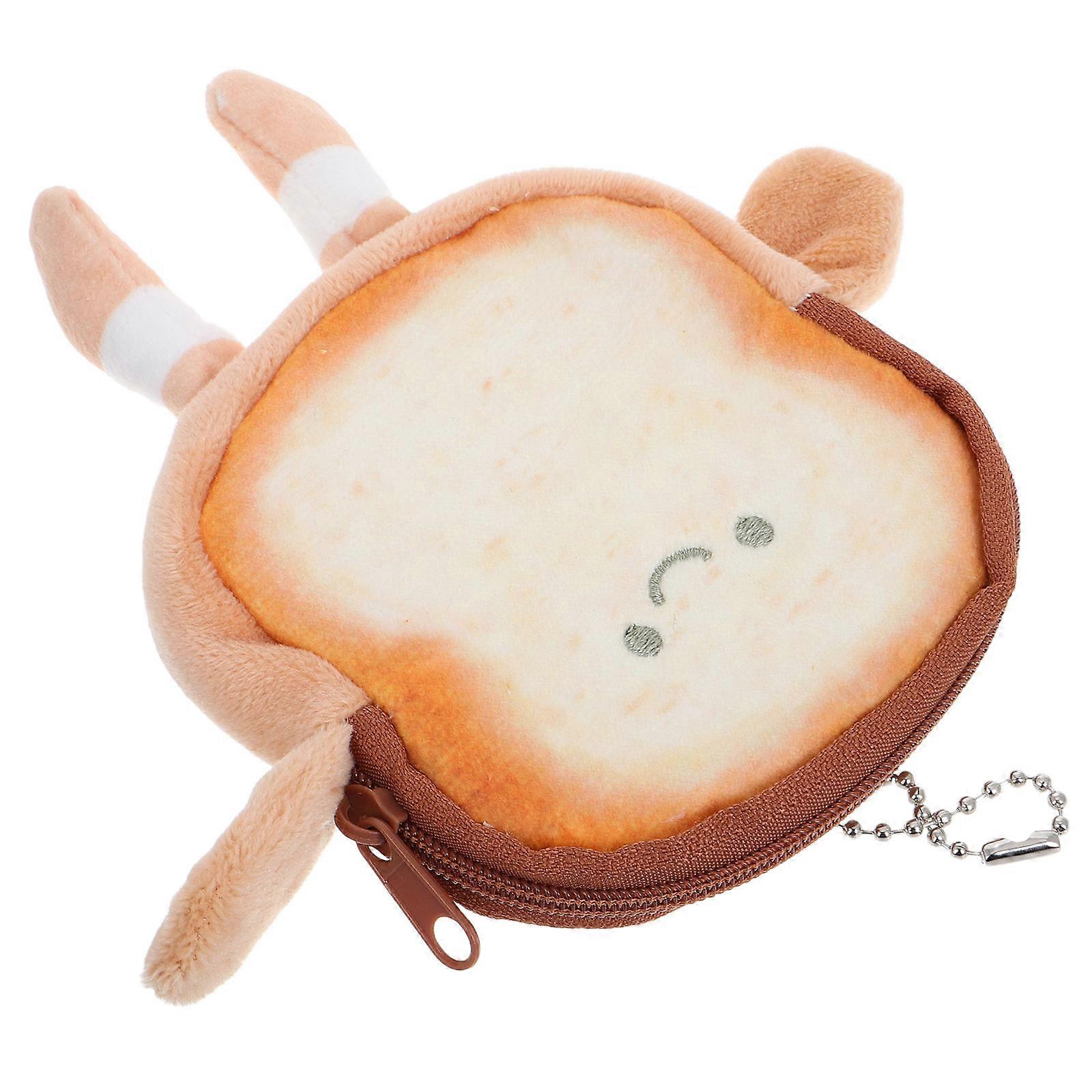 Toast Shape Wallet Creative Kawaii Wallet Soft Toy Keychain for Coins and Earphones Multi 1Set