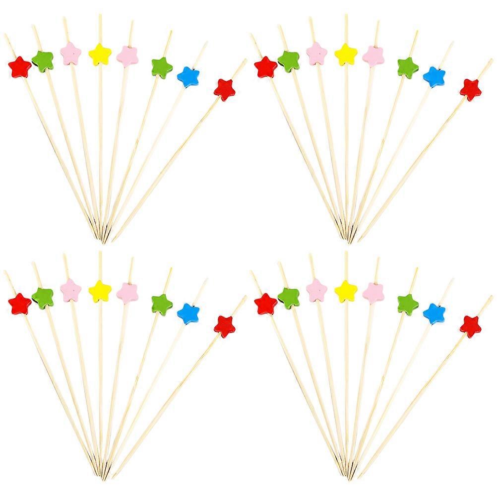 Fruit Picks For Party Star Topped Toothpicks Dessert Sticks Assorted Color 12X0.1CM 100Pcs