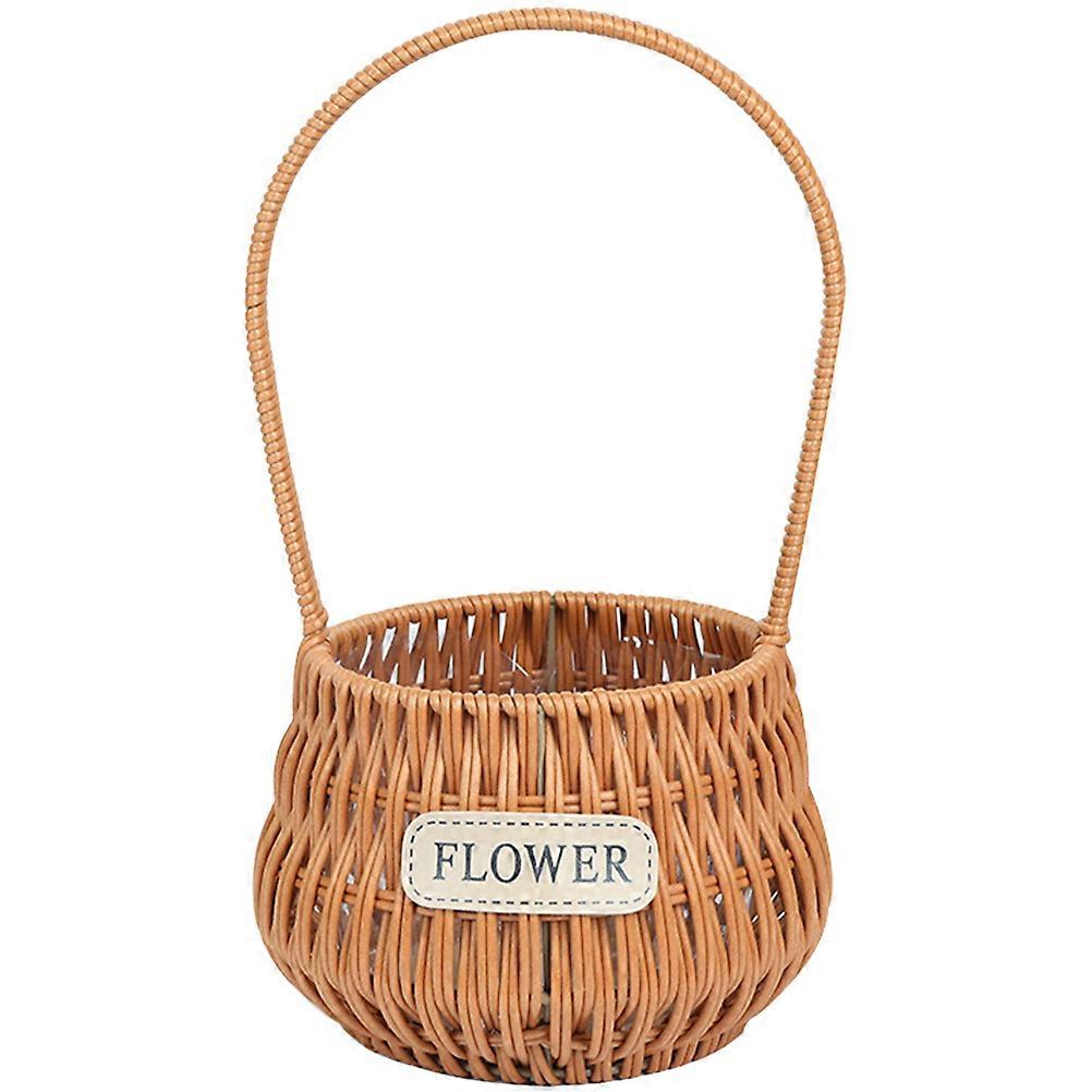 Woven Braided present Basket Flower Girl Basket Wedding Ceremony Holding Flowers Round Opening with Handle Brown 1Set