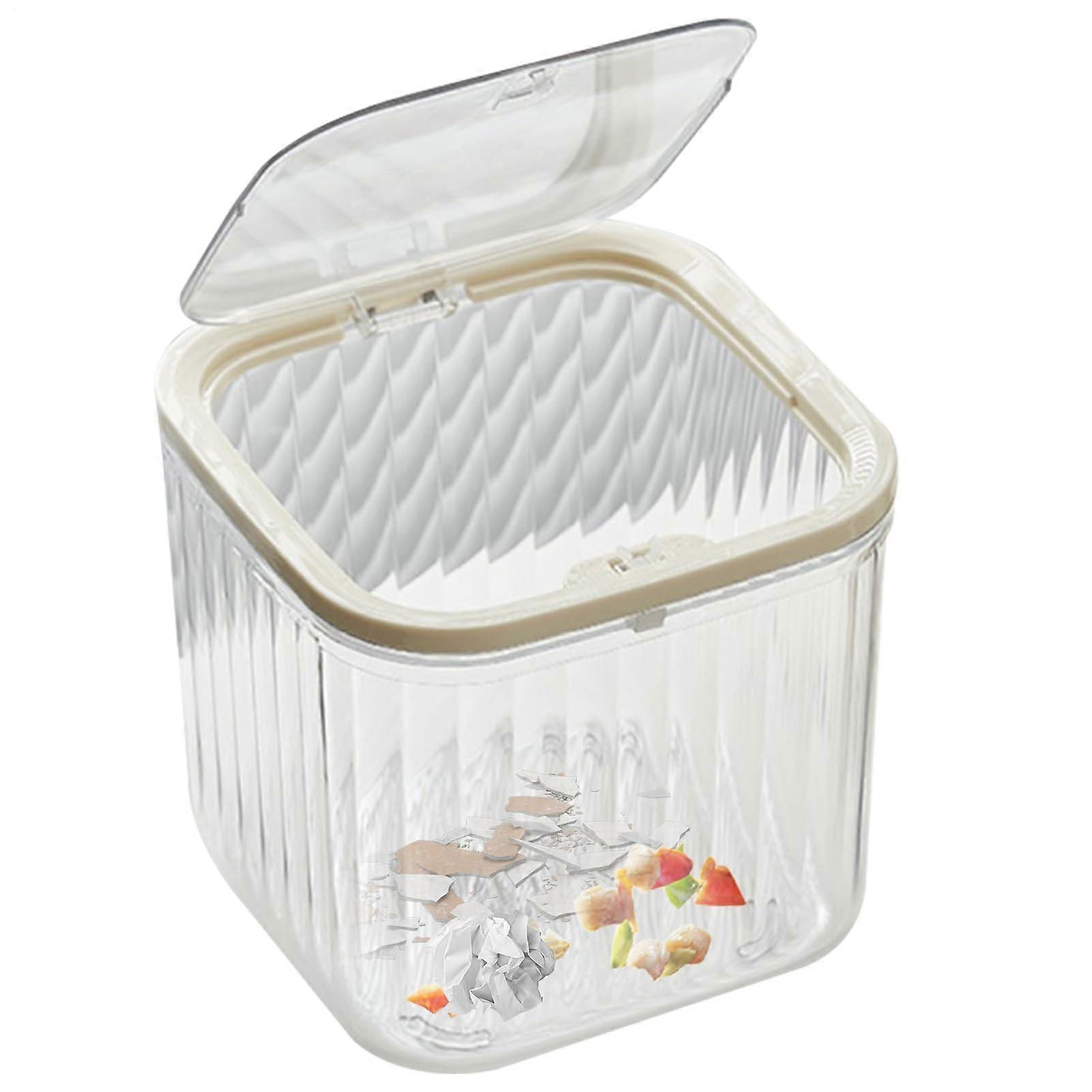 Desk Trash Can with Push Lid, Space-Saving Transparent Waste Bin for Bathroom, Bedroom, Office