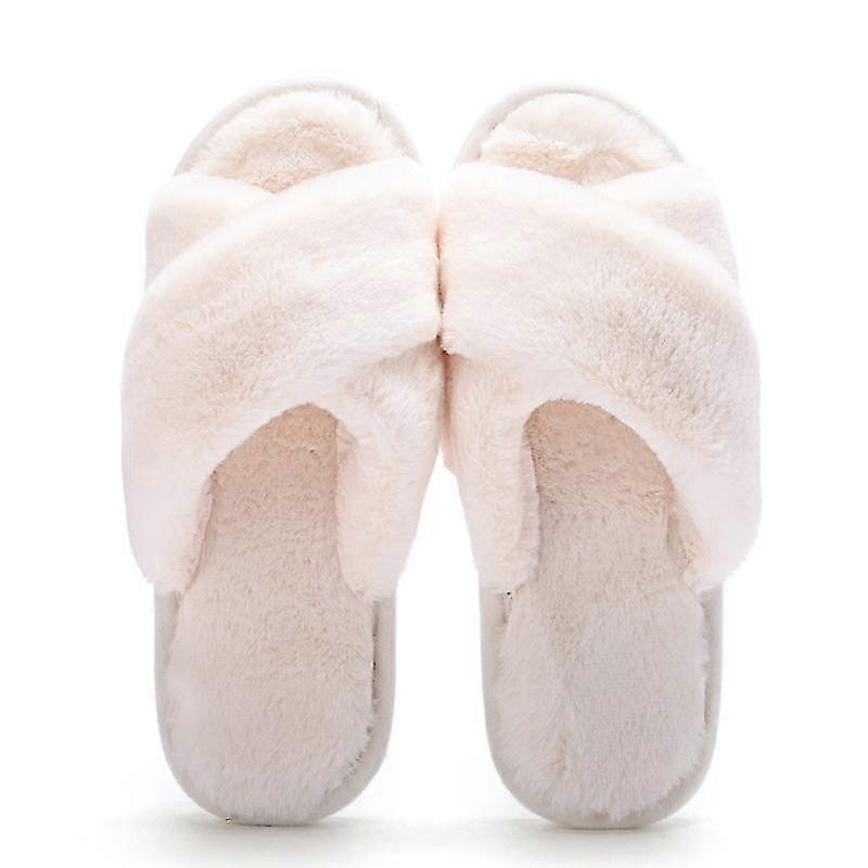 Ladies Fluffy Furry Cross Over Open Toe Warm Winter Mules Slider