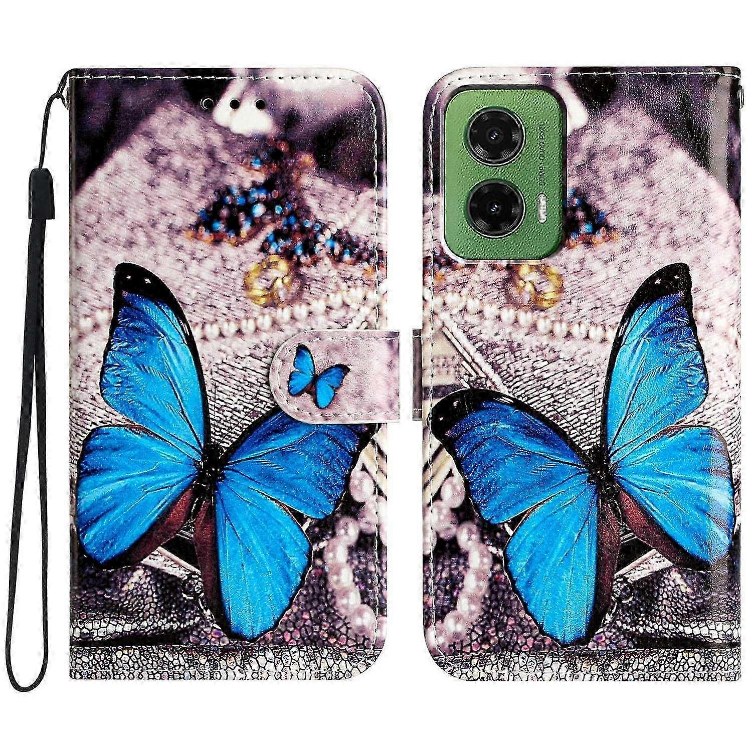 Wallet Case with Printed Pattern Design for a Certain Brand 5G Phone - Couple Wolf Theme in Leather