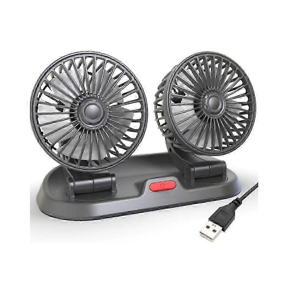 מאוורר לרכב USB 5V ראש כפול מתכוונן 360 מאוורר חשמלי לרכב שקט 2 הילוכים רב תכליתי כרטיס חניה זמני מאוורר רכב
