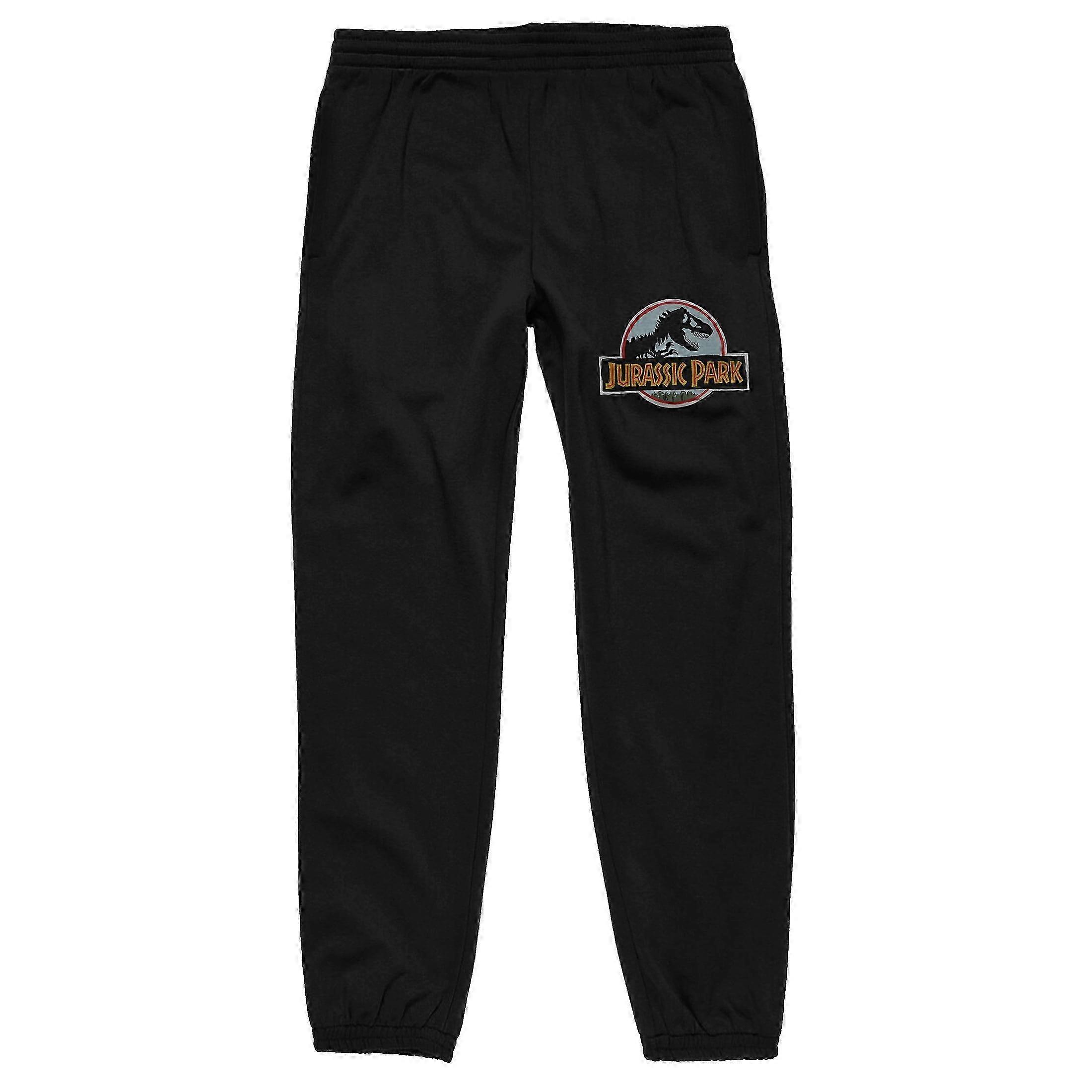 Men's Black Jogger Pants with Jurassic Park Dinosaur Skeleton - Large