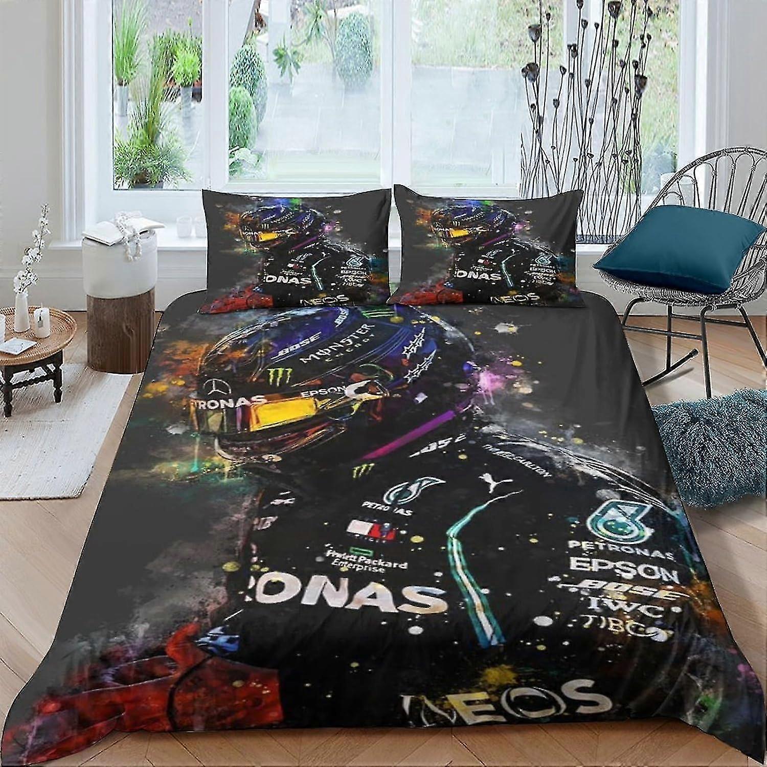 Motorcycle Racer Printed Duvet Cover Bedding Set Soft Microfiber Quilt Cover with Zipper Closure Double
