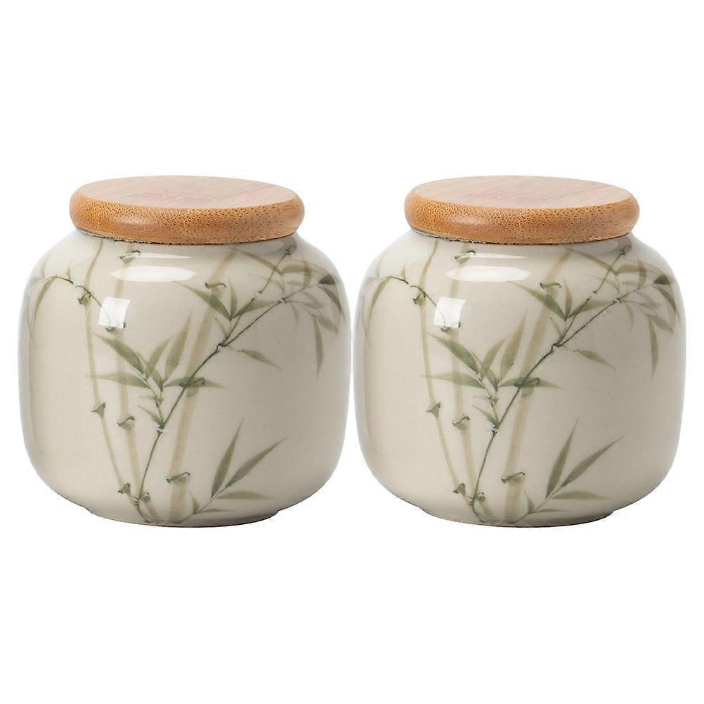 2pcs Ceramic Tea Storage Jars with Airtight Lids – Sealed Kitchen Canisters for Loose Tea, Chinese Style Home Use Containers