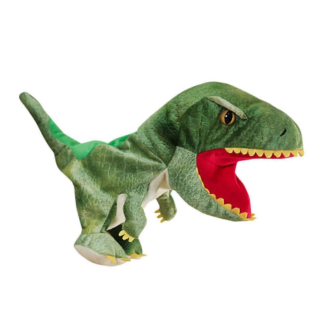 Dinosaur plush hand puppet with movable mouth, for roleplaying and creative activities, featuring cute animal figure design, sturdy and.