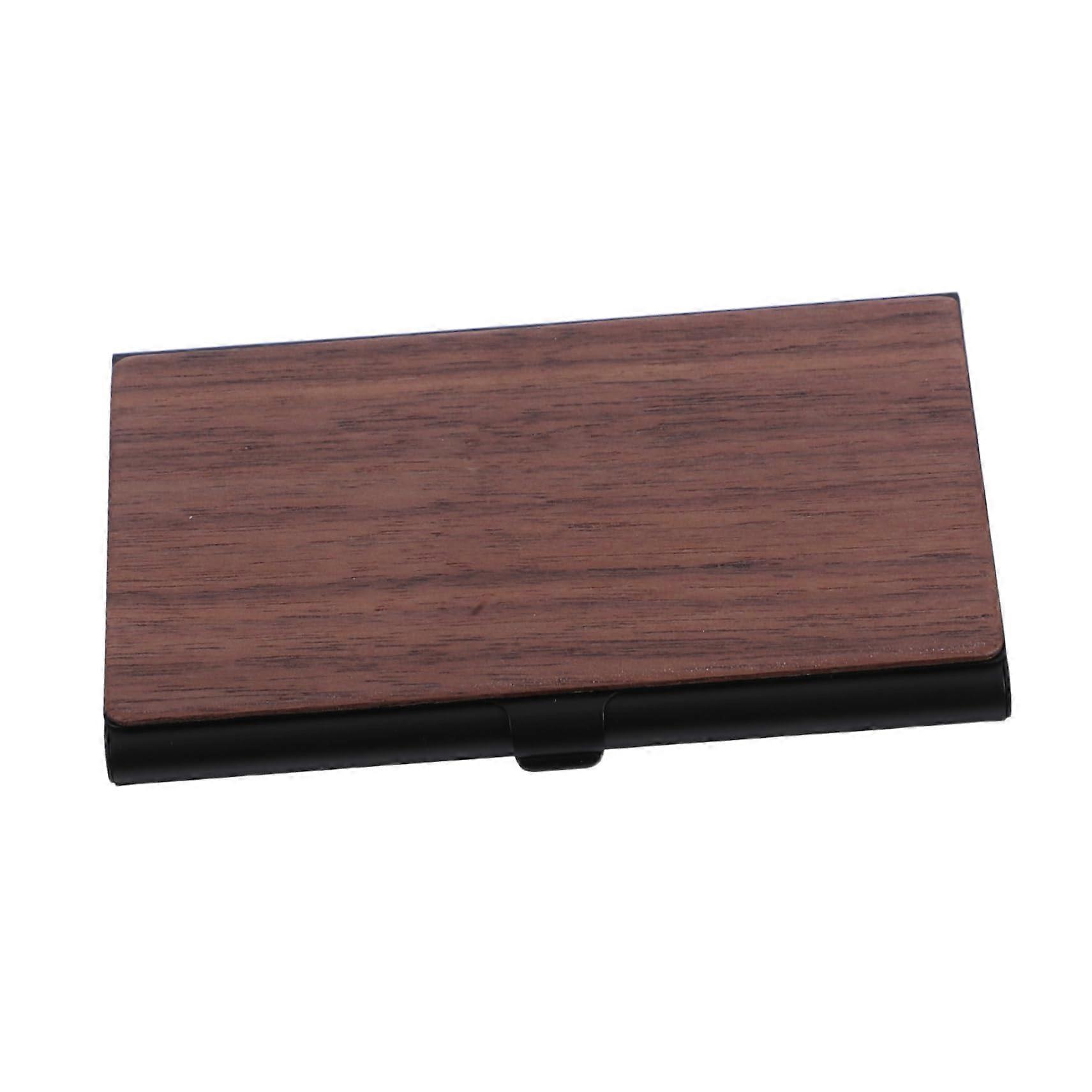 Metal Business Card Holder with Wood Grain Pattern, Slim Name Card Case for Office Workers, Wallet with Large Capacity and Functionality