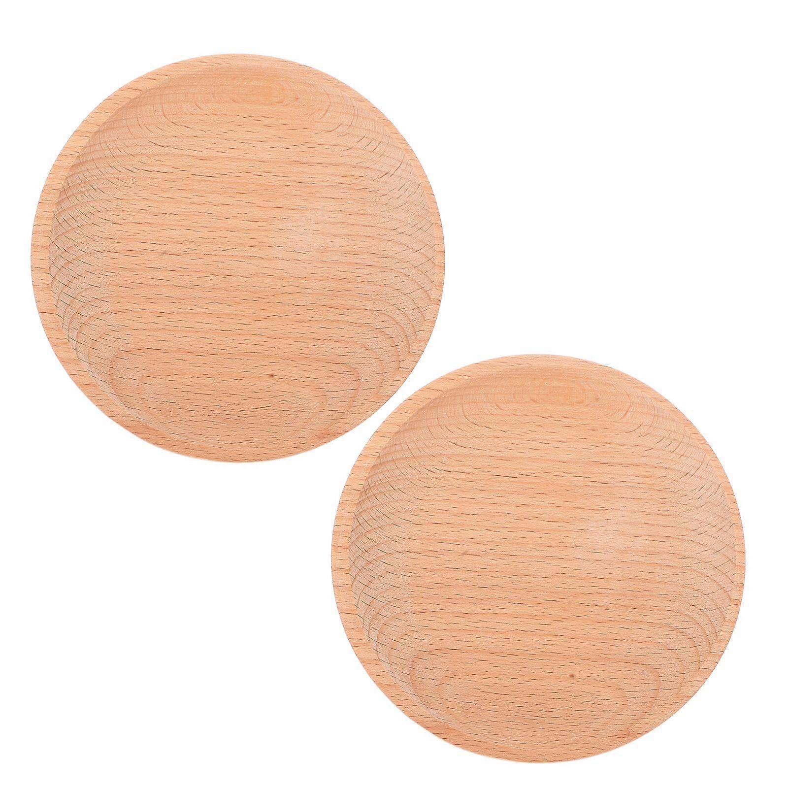 2Pcs Appetizer Plates Wooden Round Shape Serving Plate Durable Serving Platter