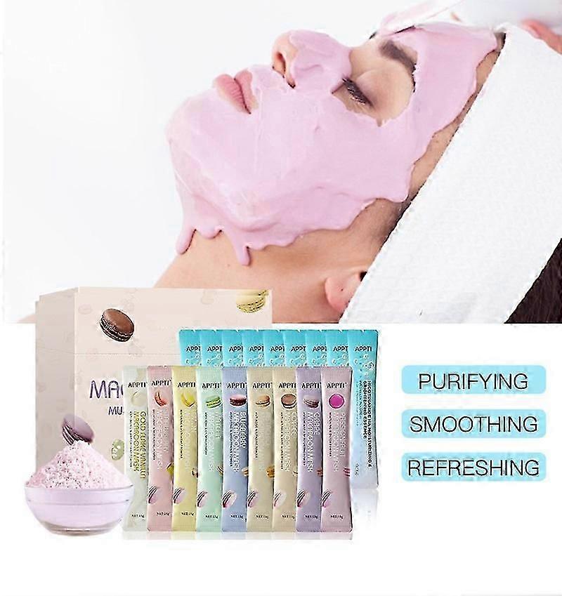18Pcs Macaroon Mask Powder,Hydrating Moisturizing DIY Spa Home Face Mask,Collagen Pore Relief Peel Off Facial Mask,Deep Clean Pores,Anti-aging