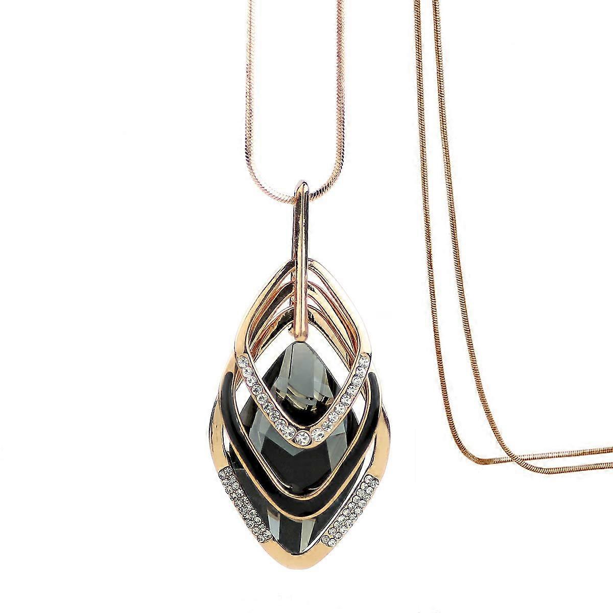 Three Layers Long Statement Necklace Long Sweater Chain Rhombus Pendant
