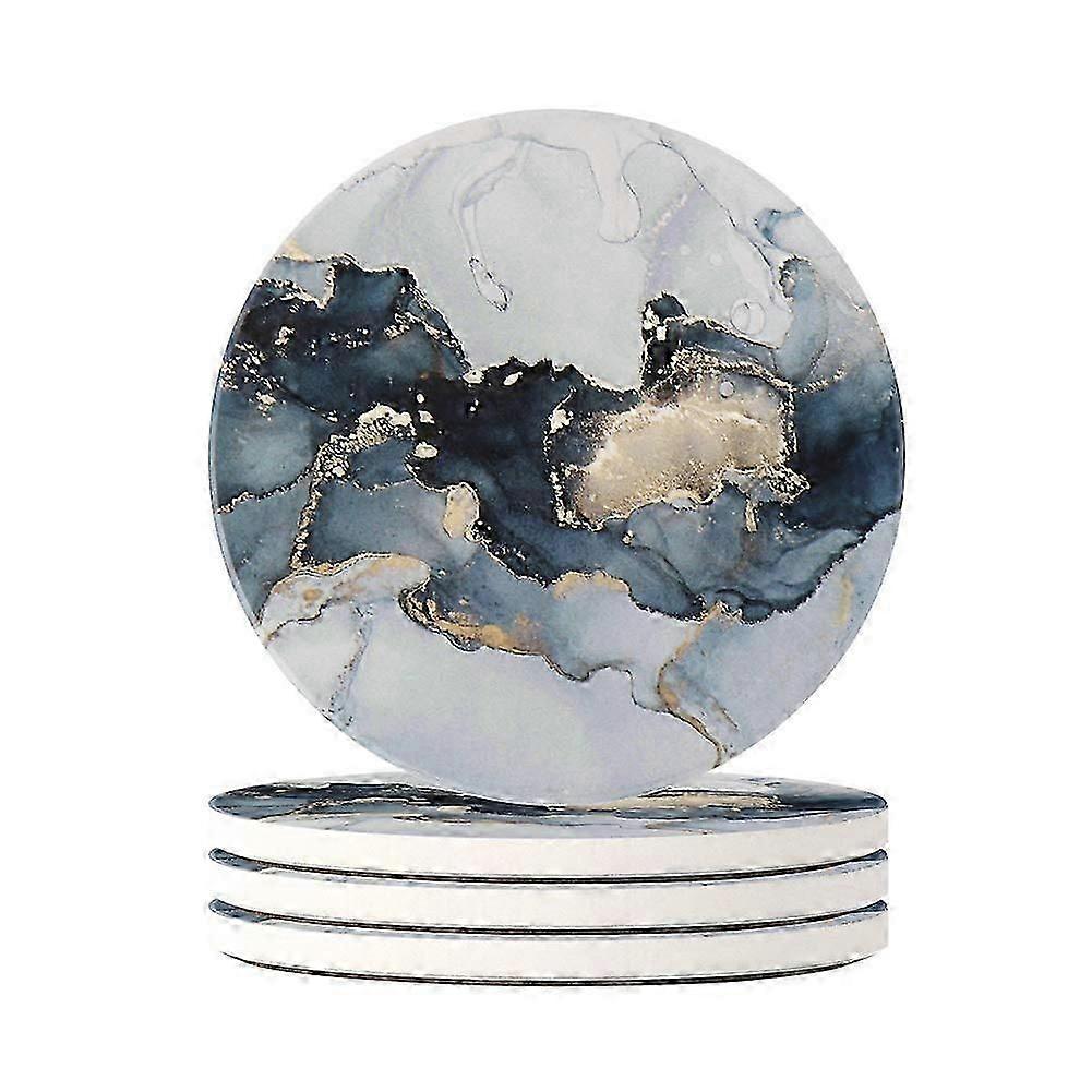 4 Piece Round Drink Coasters - Absorbent Stone Coaster Set with Cork Base