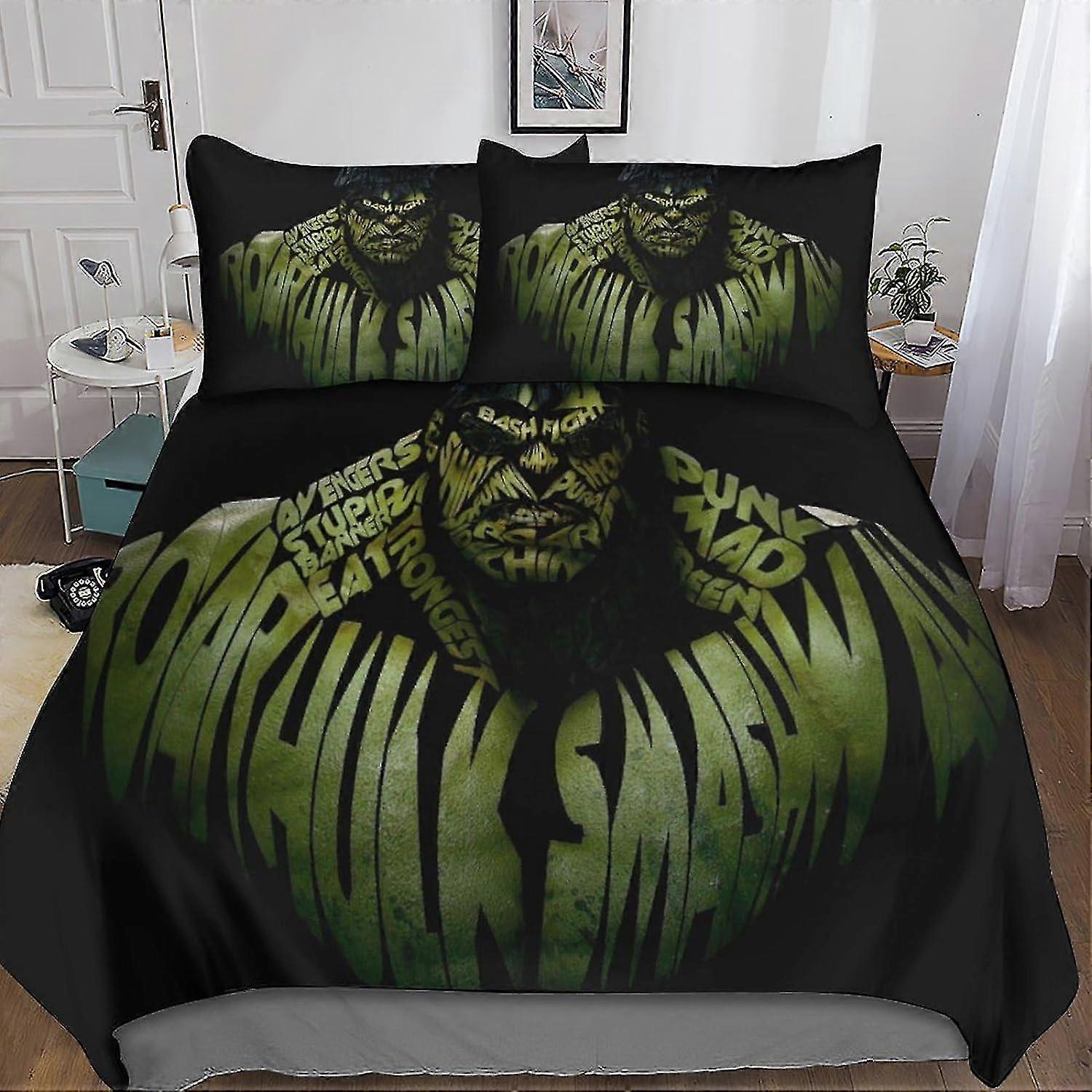 Double Size Bedding Set with Hulk Print Duvet Cover, Super Soft Hypoallergenic Microfiber Quilt Cover and Pillowcase with Zipper Closure