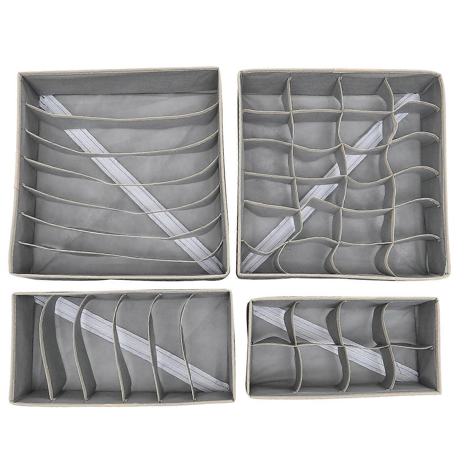 Non Woven Underwear Storage Box Set with Compartments – Drawer Organizer for Socks, Bras & Accessories, Grey Closet Divider for Neat Classification