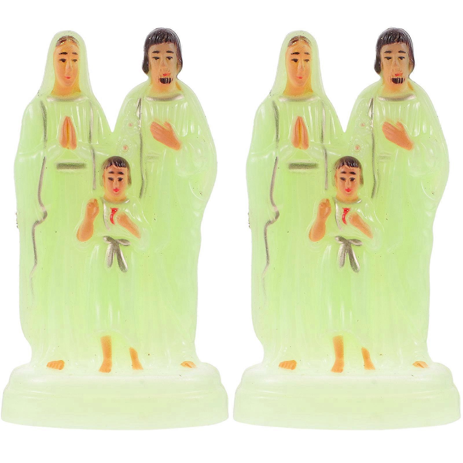 Luminous Religious Desktop Statues 2pcs Plastic Craft Ornaments for Home Office Decor, Compact Lightweight Table Decoration with Stable Base,
