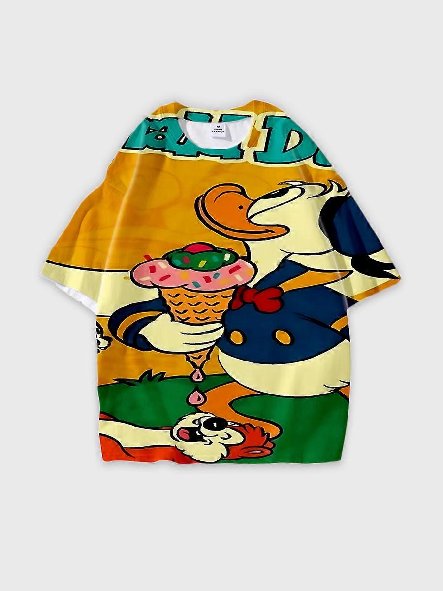 T-shirt girocollo Cartoon Pattern manica corta sciolta D1038