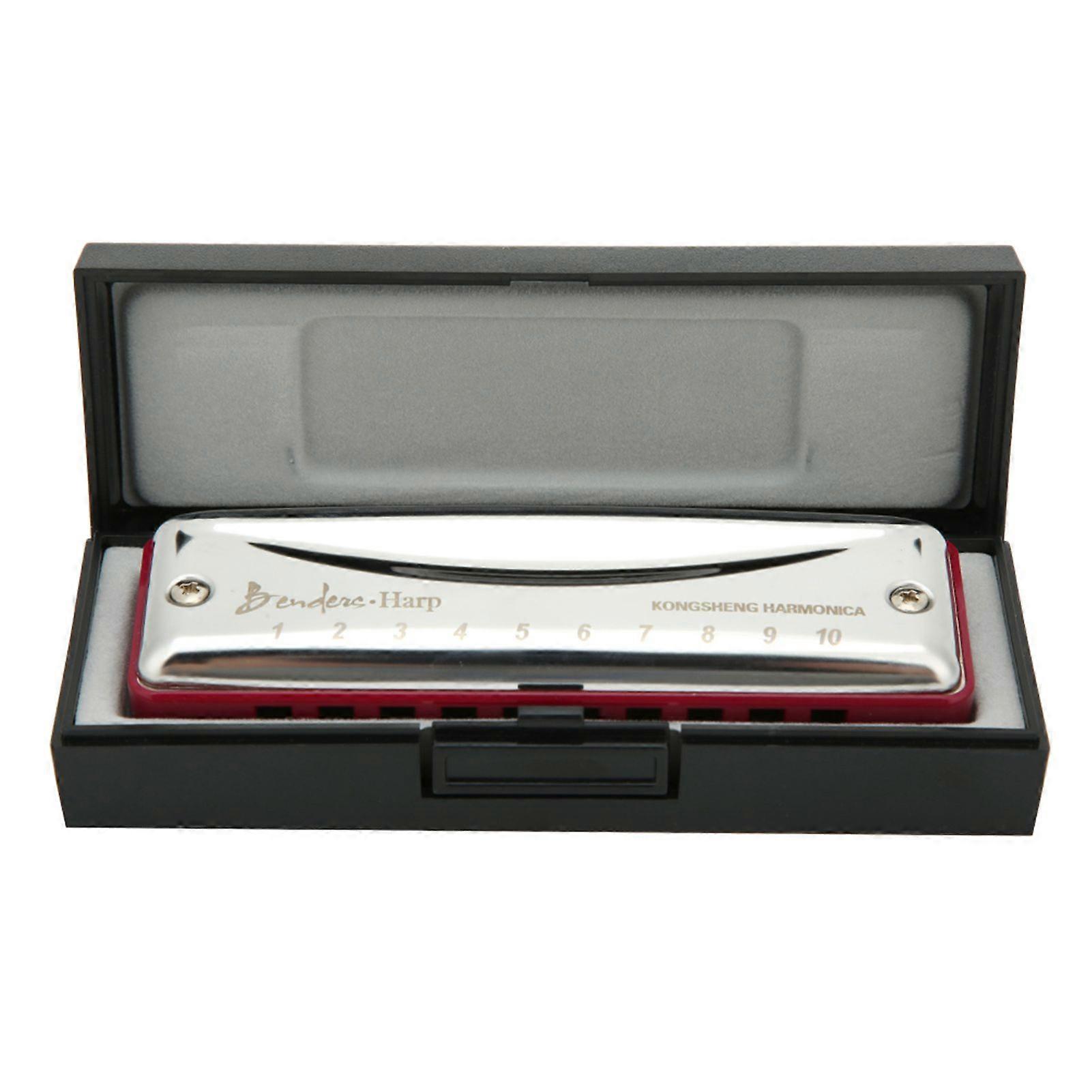 10Hole Harmonica Blues Db Key Harp Portable Musical Instrument Beginner PracticeRed