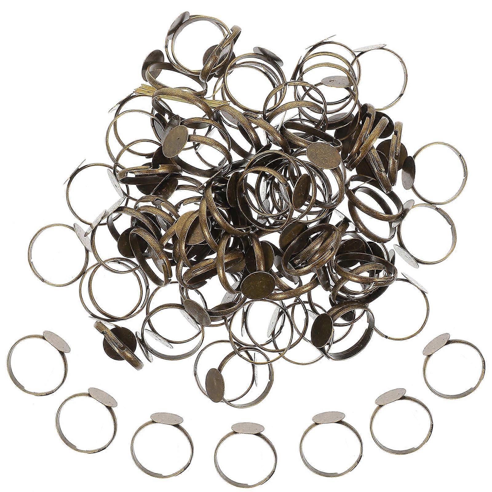 100Pcs Adjustable Blank Rings for DIY Jewelry Making Craft Supplies Alloy Coffee Color