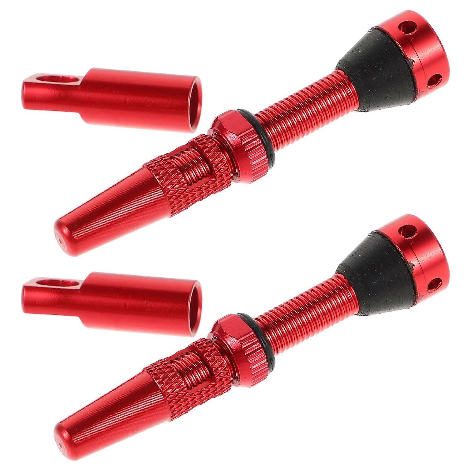 Red Aluminum Alloy French Vacuum Valve Set for Bike 2pcs Lightweight Durable with Side Hole Design