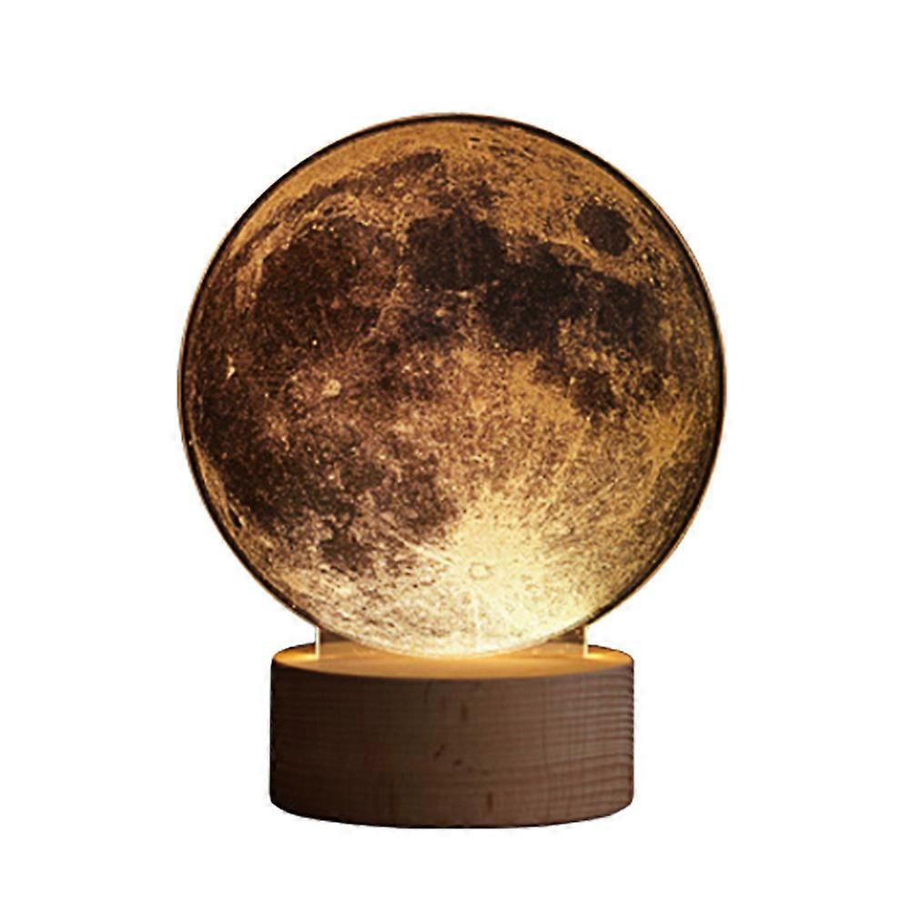 Glowing Moon Lamp with USB Charging and Wooden Base for Lighting Multi Color 3D Printed Acrylic 6.7