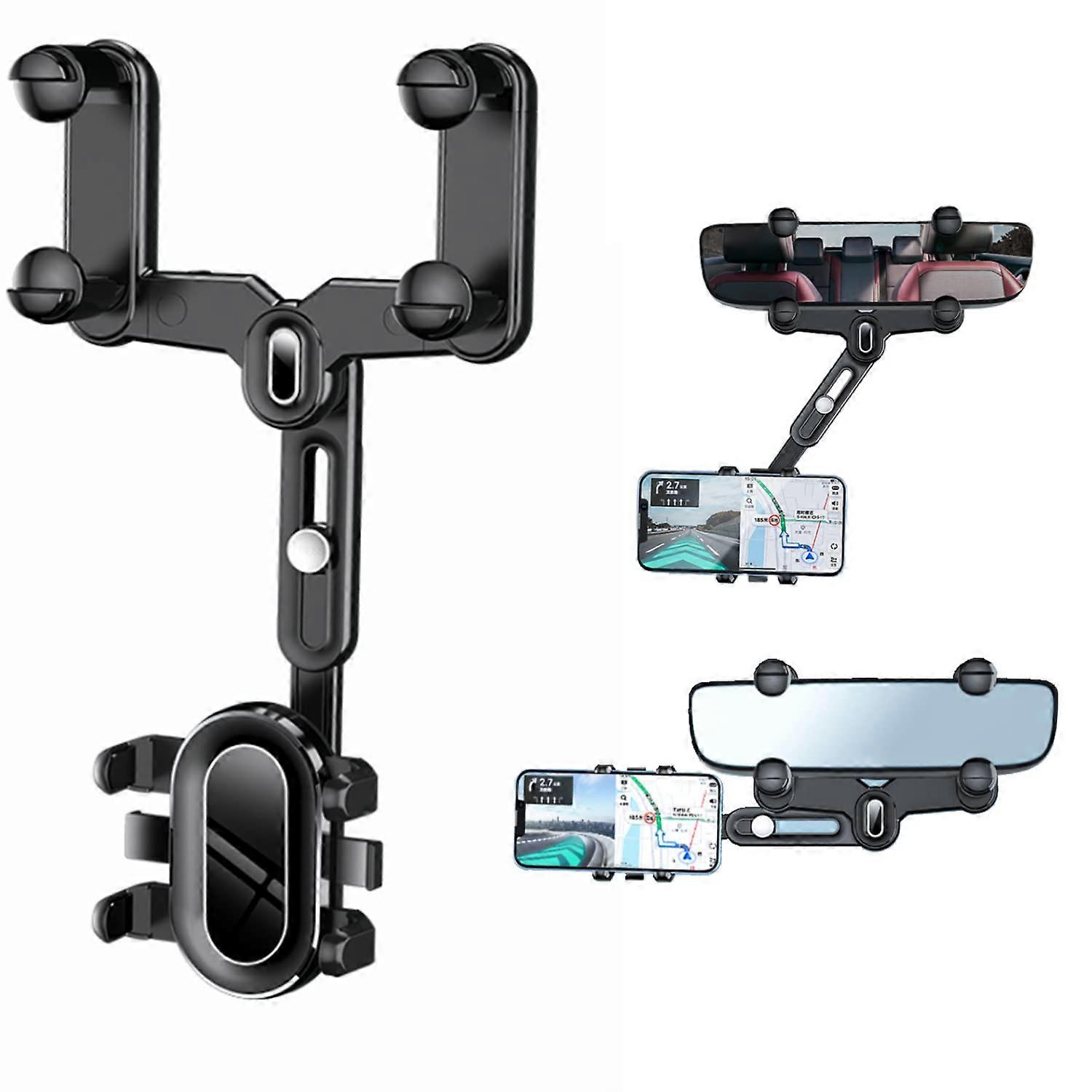 Rear View Mirror Phone Mount, Adjustable Navigator Mount 360° Rotating and Retractable Universal Car Phone Holder Black7