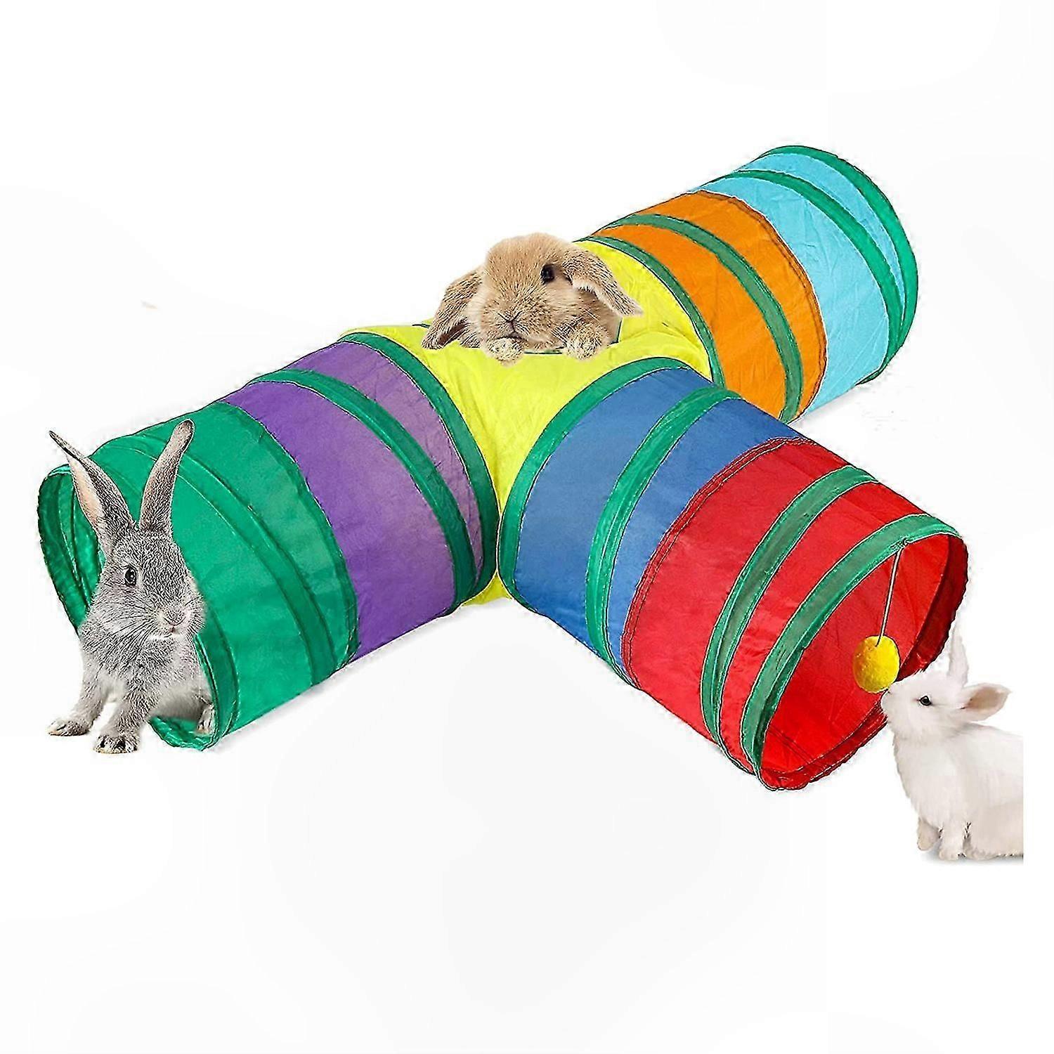 Collapsible Play Tunnel for Small Pets - 3-Way Tube for Rabbits and Kittens
