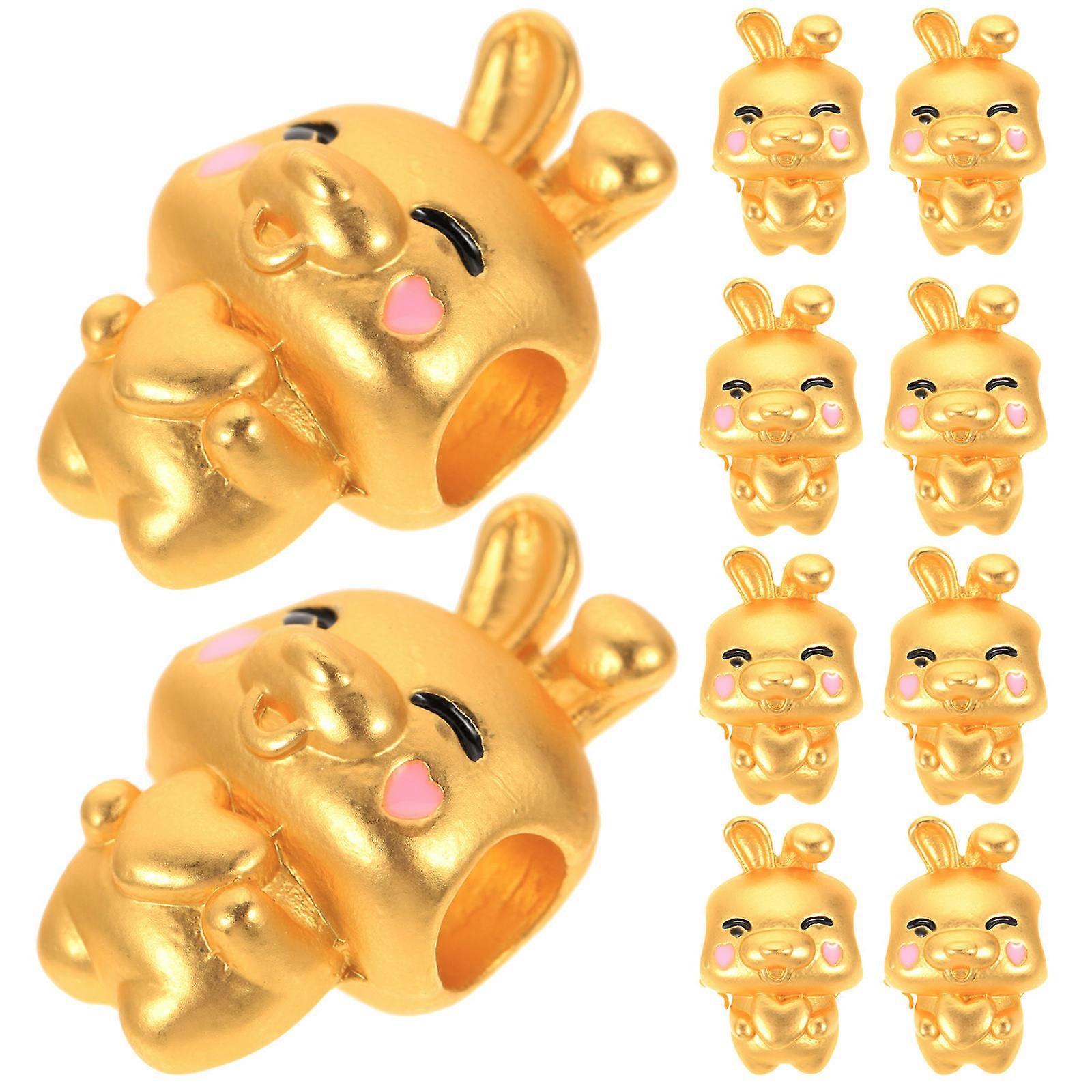 Golden Rabbit Charm Beads for DIY Jewelry Making Alloy Bunny Accessories 10Pcs