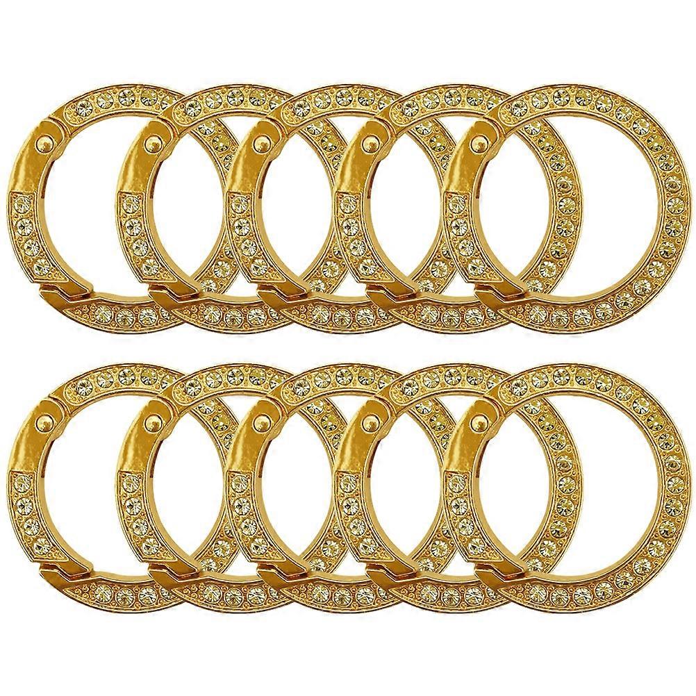 10Pcs Rhinestone Key Ring Alloy Keychain Round Key Rings Attachments For Daily Use Golden Color Suitable For Men And Women