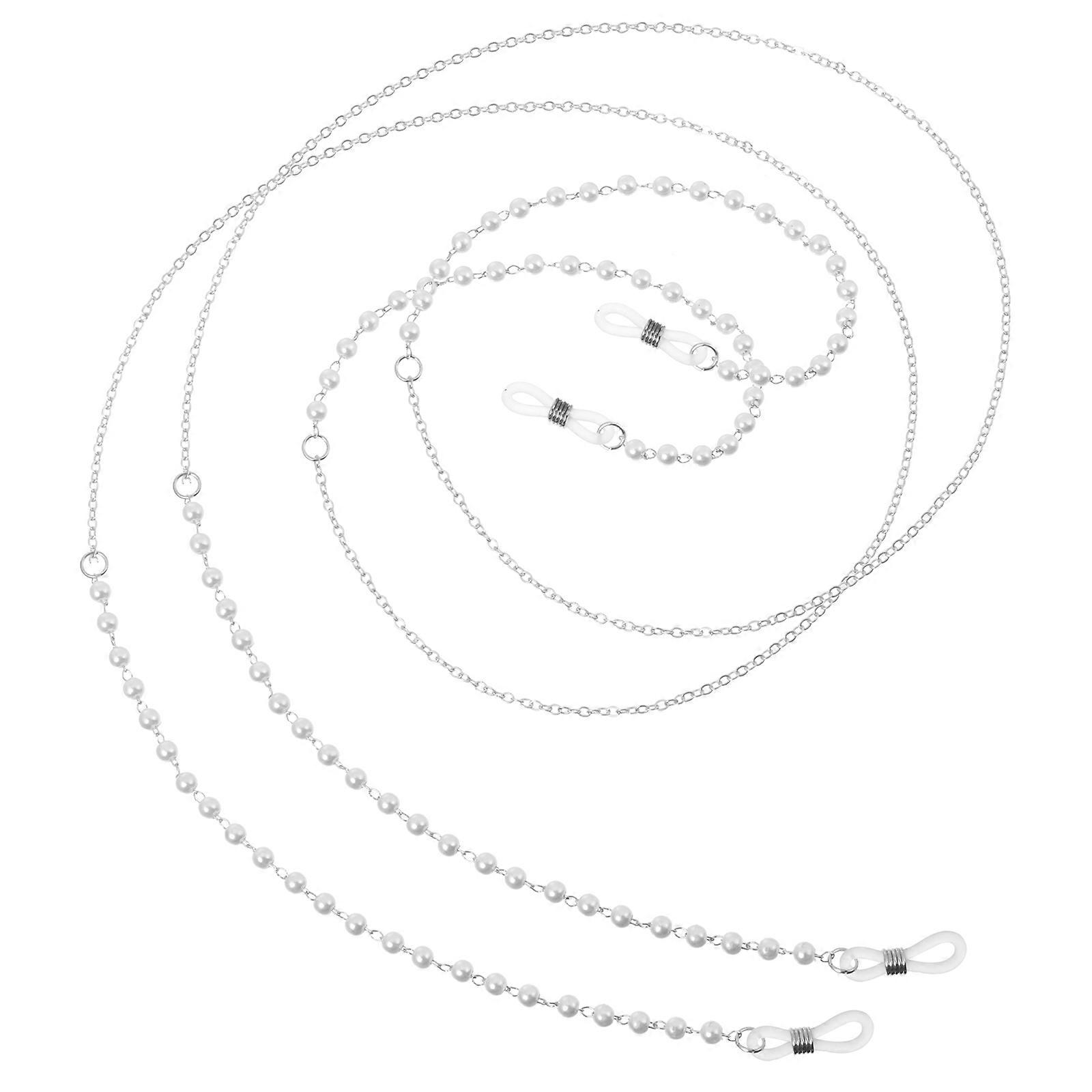 Women Eyeglass Chain Pearl String Glasses Retainer 70x0.3x0.3cm Fashionable For Sports 2Set
