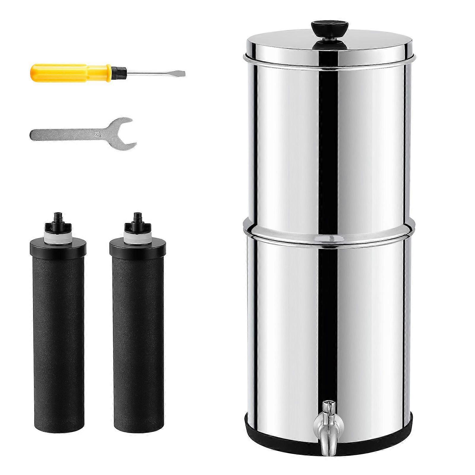 Système de filtration d’eau alimenté par gravité, comptoir en acier inoxydable 304 de 1,5 g, réduit le plomb et jusqu’à 99 % du chlore, avec 2 filtres à charbon