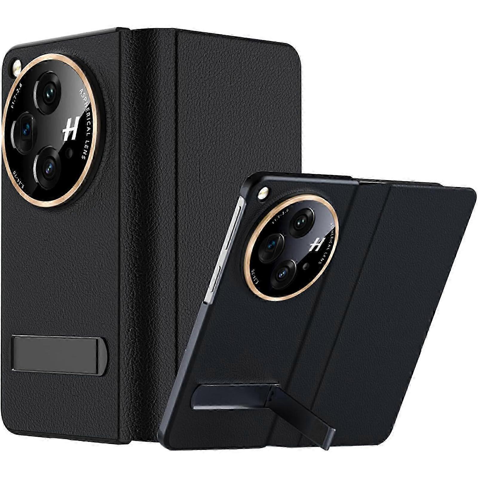 for OnePlus Open Case with Kickstand, Premium Classic PU Leather for OnePlus Open Flip Cover, Magnetic Closure and Camera Protector Slim Hard PC Back