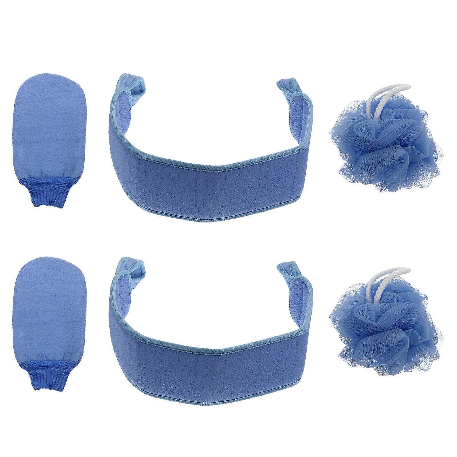 Massage Back Scrubber Strip and Shower Ball Set for Shower Bath Adults Blue Pe Material with Skin Protection Function 2Pcs