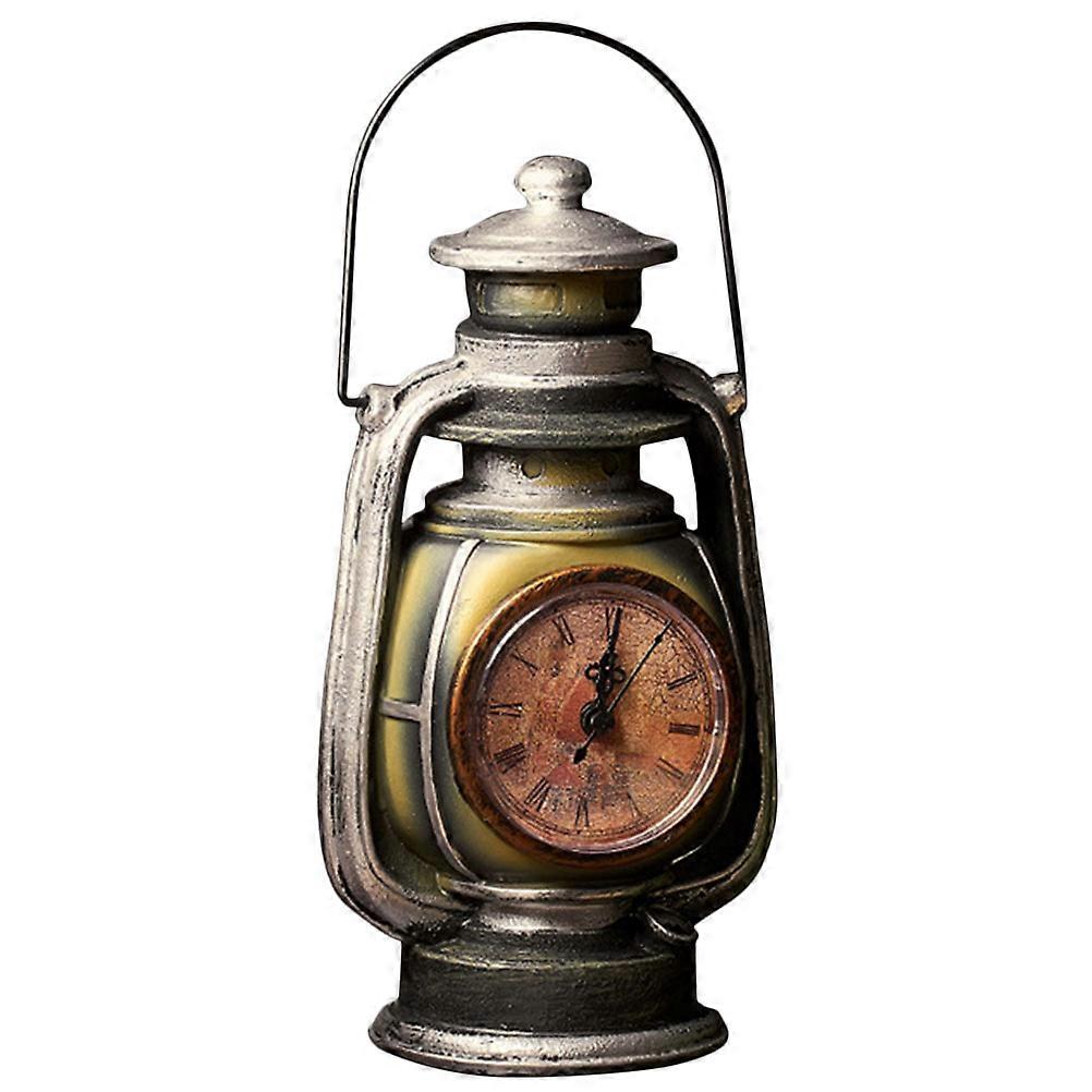 Decorative Retro Clock Kerosene Lamp Shape Suitable For Tabletop Adornment Family Friends 23.5x12.5x10cm Timekeeping 1Set
