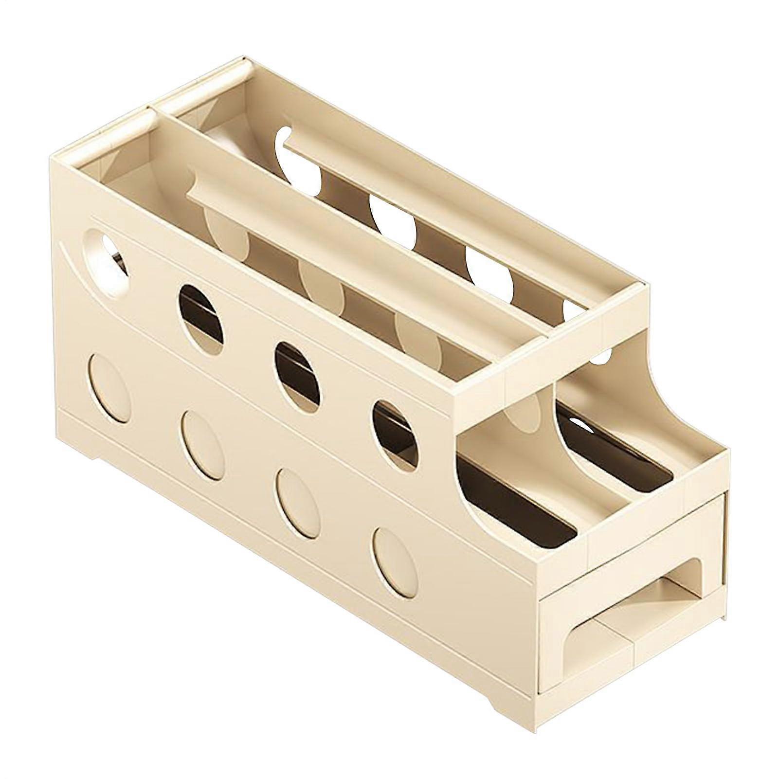 Automatic Rolling Egg Holder for Refrigerator | Space-Saving Egg Dispenser Organizer in Beige | Food Storage Solution