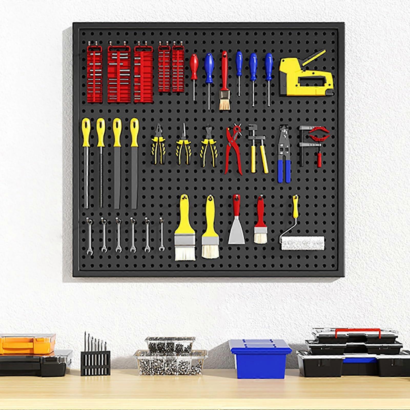 Perforated Wall Workshop Tool Wall with Metal Hooks, Organizer for Garage (Black, 50x100cm)