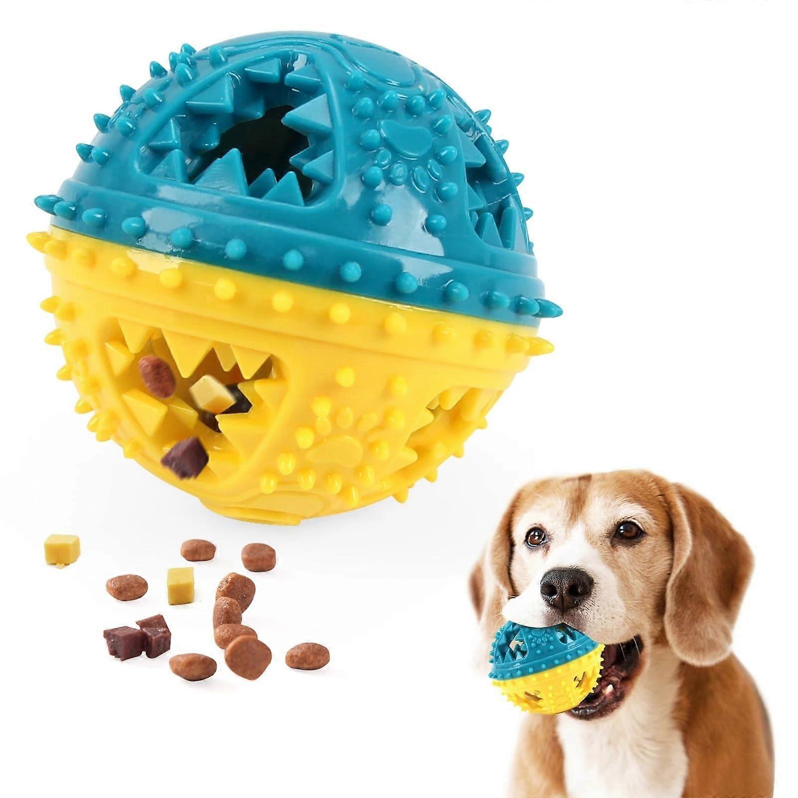 Dog Chew Toys for Teeth Cleaning and Training - Interactive Food Leaking Sound Ball - Yellow and Blue Anti-Bite Design