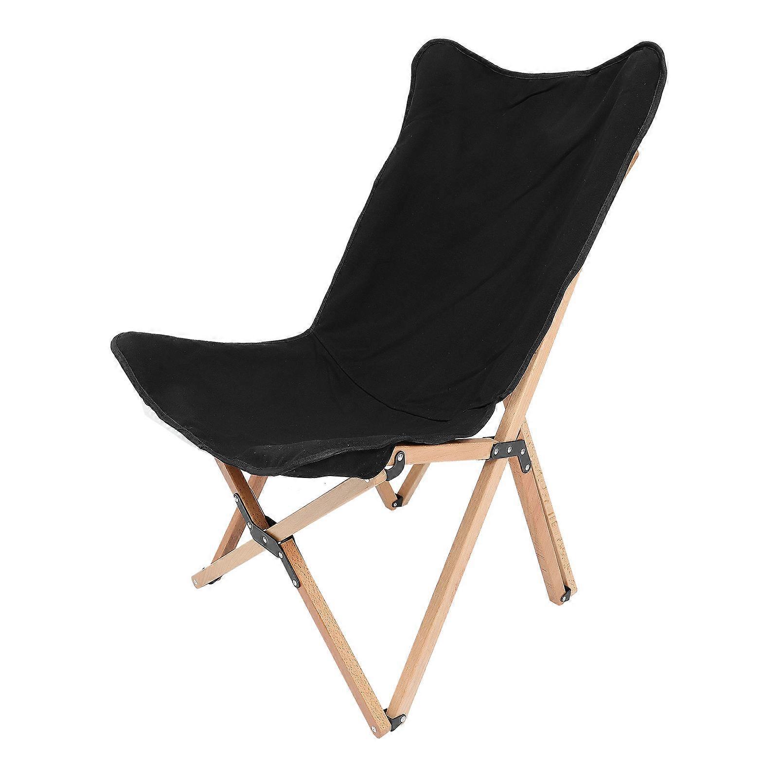 Leisure Folding Chair Comfortable Backrest Chair for Fire Pit Black Wood 1Pack
