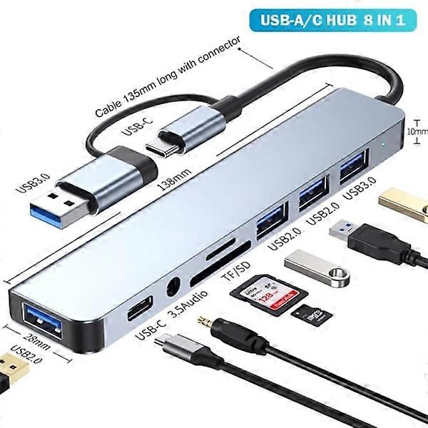 8-in-1 Ports USB A Type C Hub Concentrator Docking Station 3 0