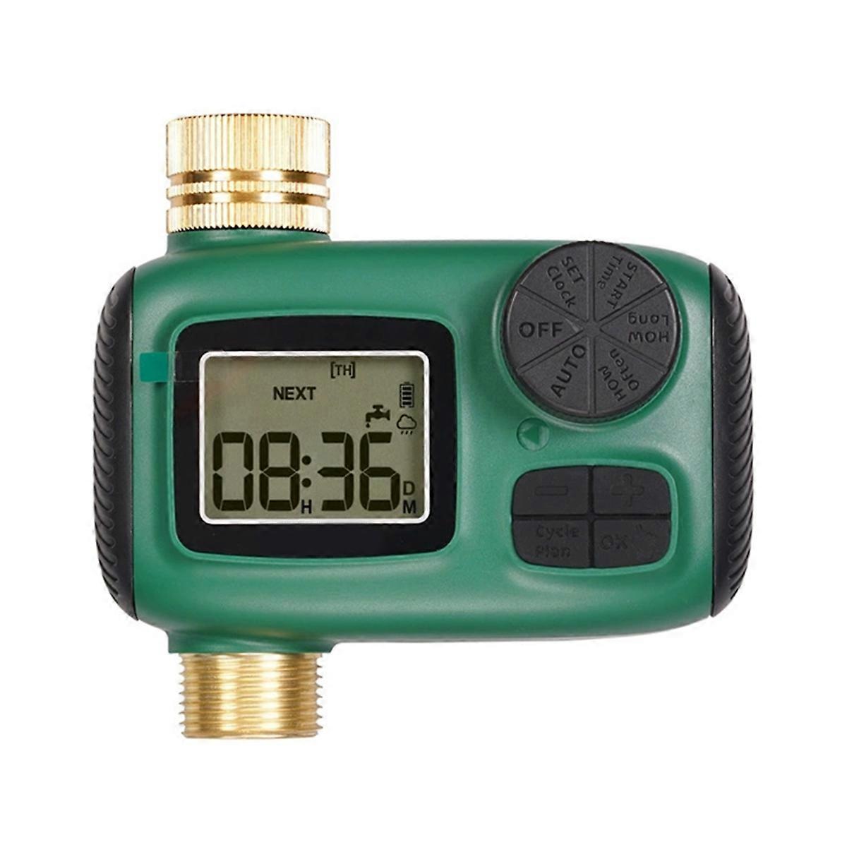Water Timer Brass Inlet Rotary Knob Control with LCD Display Screen Rain Delay Child Lock Garden Sprinkler 1-Outlet US
