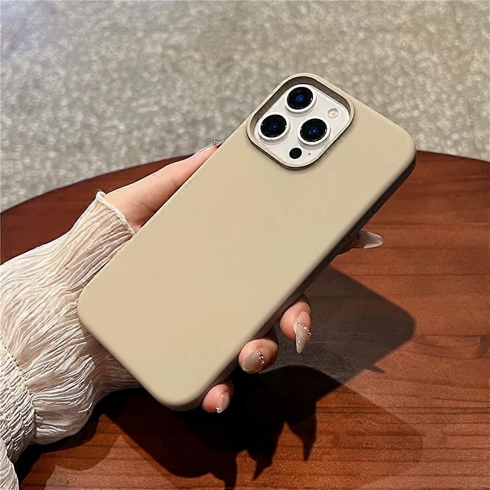 For iPhone 16 Pro Case Soft Microfiber Lining Liquid Silicone+PC Phone Cover - Light Coffee