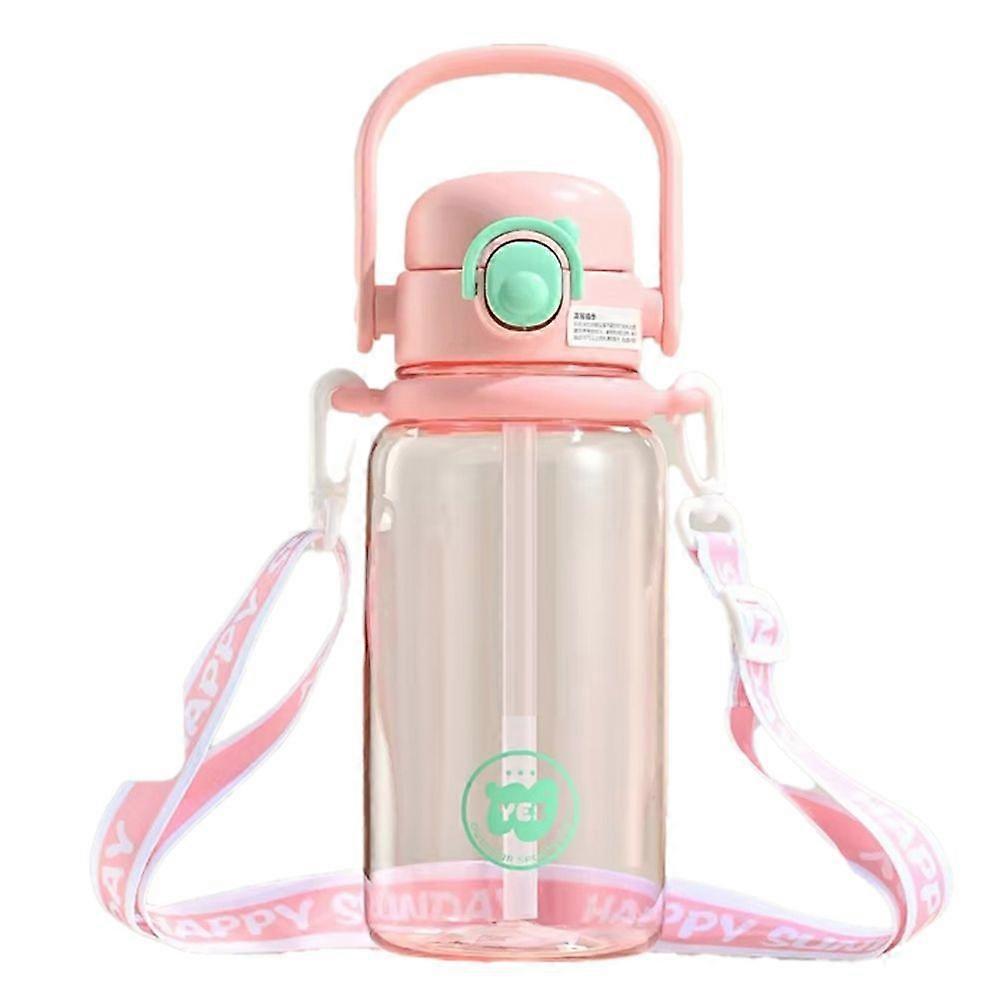 1000ML LargeCapacity Water Bottle with Straw Student Outdoor Sealed Leakproof Brief Plastic Cup with Lid Kid Drinkware,C