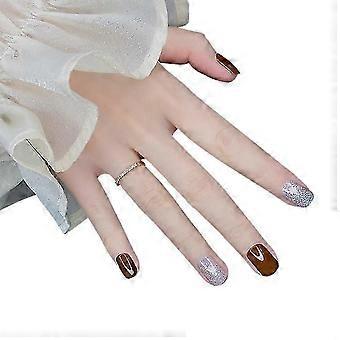False Nail Tips Fake Artificial Art Diy Finger Cover Brown Color Sequins Short Detachable Temperament