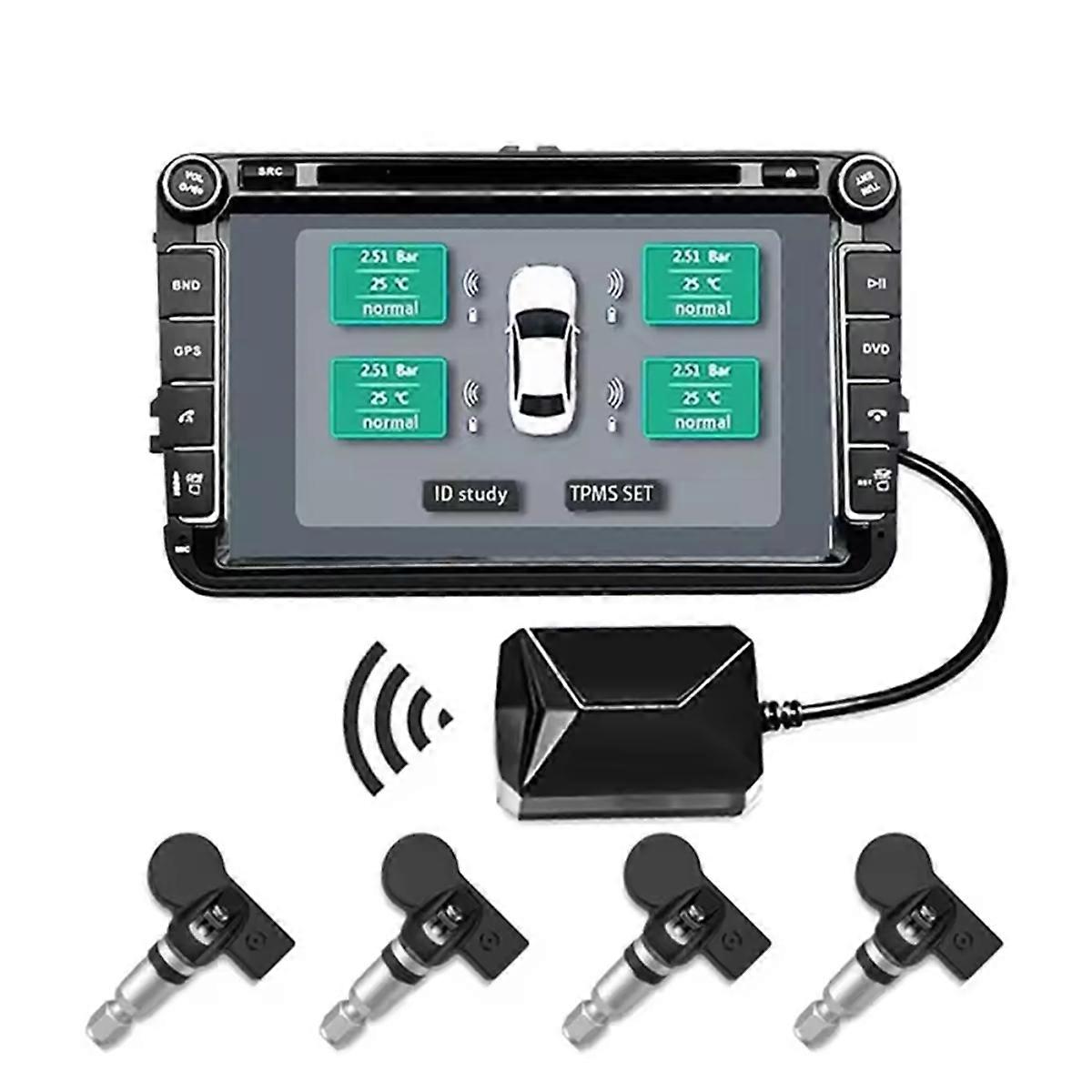 USB Android TPMS Système de surveillance de la pression des pneus Système d’avertissement d’affichage 4 capteurs externes internes pour la navigation automobile