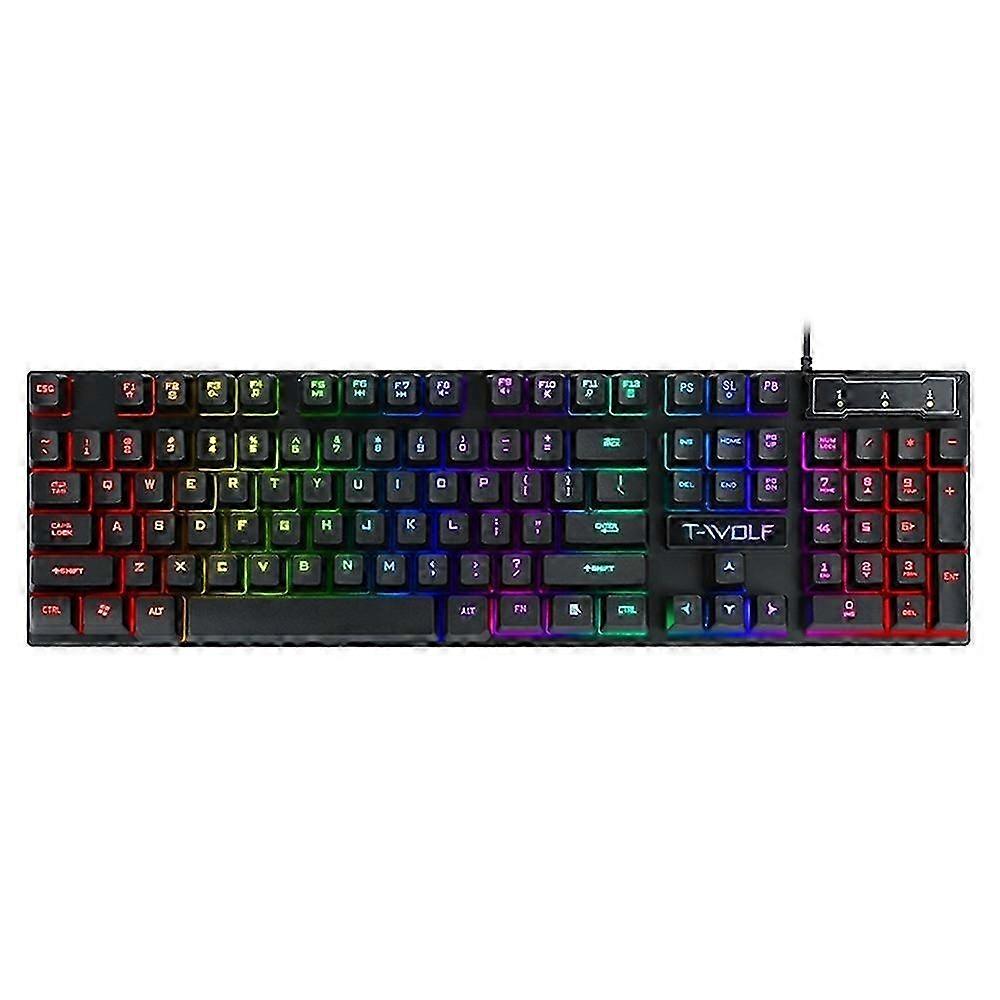 2025 T-WOLF T20 USB Wired Gaming Keyboard with Colorful Backlit Ergonomic Mechanical Keyboard