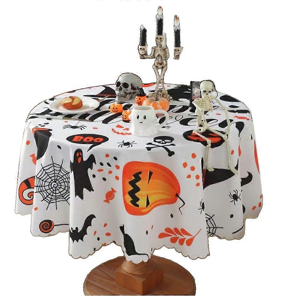 Halloween Tablecloth Pumpkin Round Print, Multicolor, 90x90 cm, Round Table Decor