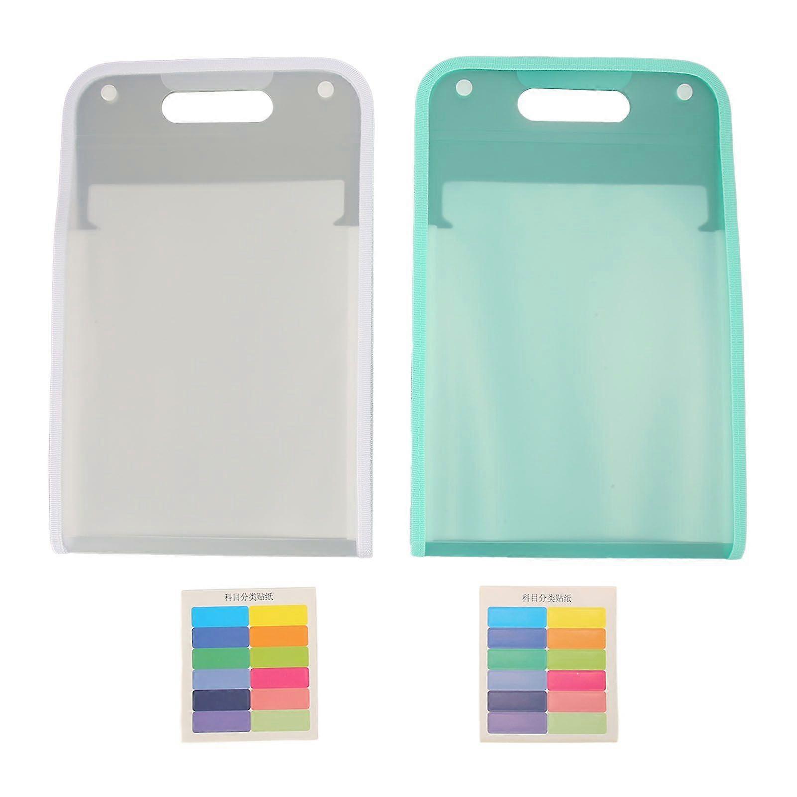 2pcs Vertical File Folders 13 Pockets Large Capacity A4 Document Folder Portable Plastic File Organizer for School Office Library White and Green