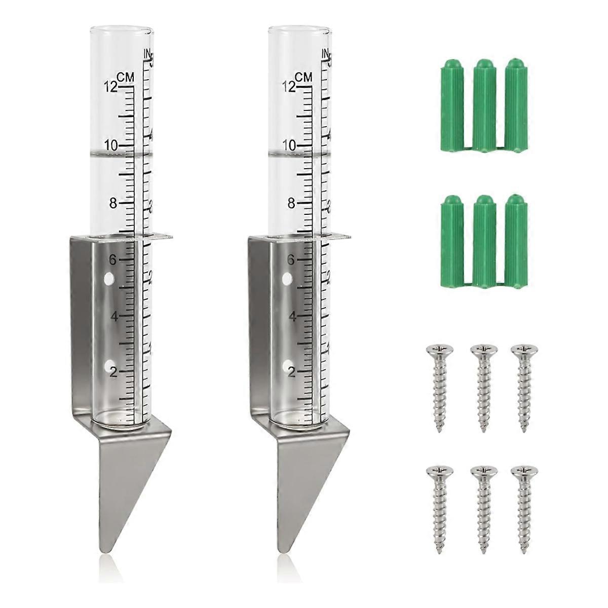 2pcs Rain Gauges Outdoor, 5 Inch Capacity Glass Rain Gauge