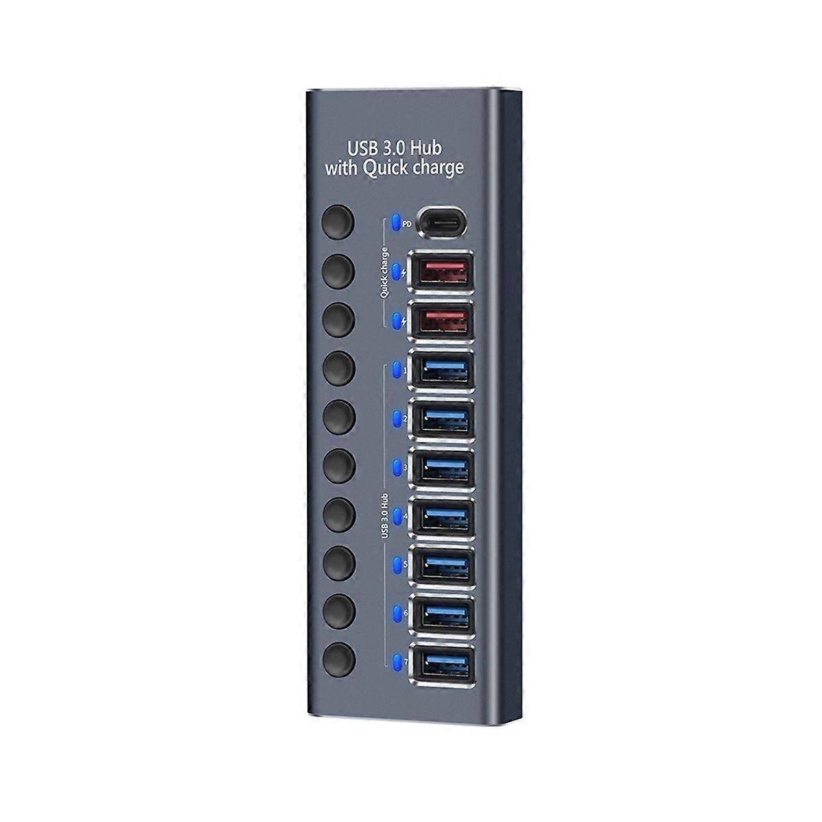 10-Port USB 3.0 Hub with 2.4A Fast Charging PD Port Supply Multi-Device Support for Computers and Laptops EU Plug
